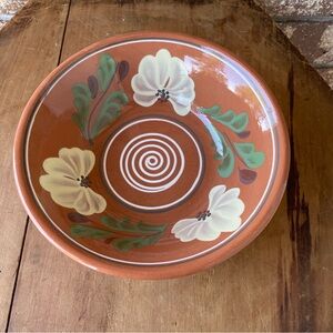 Hungarian Folk Art Pottery Bowl Hand Painted & Glazed      7 1/4” Diameter